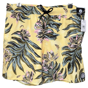 Volcom Mens 2XL‎ Surf Board Shorts Swim Trunks Dawn Yellow Elastic Waist NWT